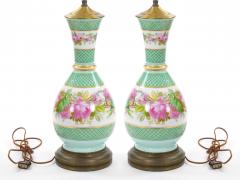 Antique French Hand Painted Porcelain Table Lamps with Gilt Gold Brass Base - 3885782