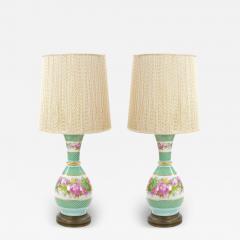 Antique French Hand Painted Porcelain Table Lamps with Gilt Gold Brass Base - 3890620