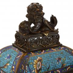 Antique French Japonisme mantel clock with floral champlev enamel - 4421317