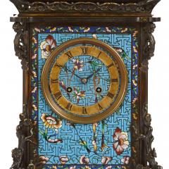Antique French Japonisme mantel clock with floral champlev enamel - 4421318