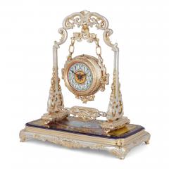 Antique French Japonisme silvered bronze and porcelain three piece clock set - 3478004