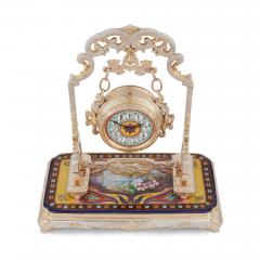 Antique French Japonisme silvered bronze and porcelain three piece clock set - 3478008