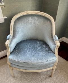 Antique French Louis XV Style Bergere Chair W Scalamandre Blue Silk Velvet - 2126620