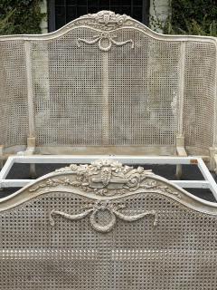 Antique French Louis XV Style Double Cane Queen Bed Bedframe W Gustavian Finish - 2188657