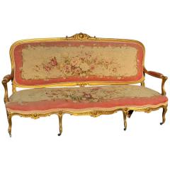 Antique French Louis XV Style Giltwood Aubusson Tapestry Canap Sofa - 4423904