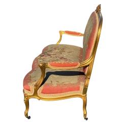 Antique French Louis XV Style Giltwood Aubusson Tapestry Canap Sofa - 4423905