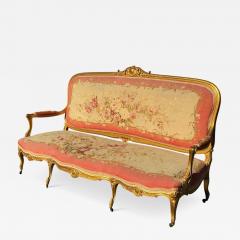 Antique French Louis XV Style Giltwood Aubusson Tapestry Canap Sofa - 4426918