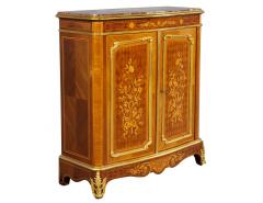 Antique French Louis XV Style Marble Top Commode with Floral Marquetry - 1992559