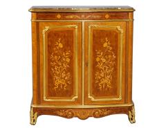 Antique French Louis XV Style Marble Top Commode with Floral Marquetry - 1992560