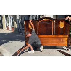 Antique French Louis XV Style Rosewood Satinwood Inlaid King Bed Frame - 3344133
