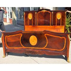 Antique French Louis XV Style Rosewood Satinwood Inlaid King Bed Frame - 3344155