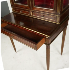 Antique French Mahogany Brass Inlaid Bonheur Du Jour Petite Secretary Cabinet - 3992216