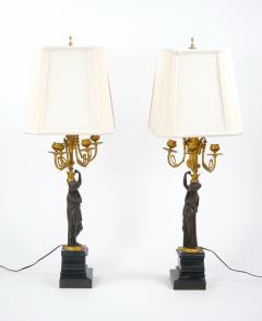 Antique French Napoleon III Gilt Bronze Marble Candelabra Lamps - 3884105