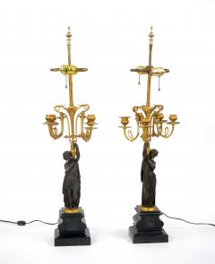 Antique French Napoleon III Gilt Bronze Marble Candelabra Lamps - 3884115