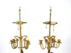 Antique French Napoleon III Gilt Bronze Marble Candelabra Lamps - 3884116