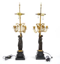 Antique French Napoleon III Gilt Bronze Marble Candelabra Lamps - 3884129