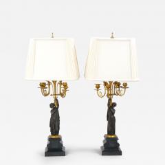 Antique French Napoleon III Gilt Bronze Marble Candelabra Lamps - 3885012