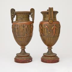 Antique French Neoclassical Patinated Bronze Decorative Urn Red Marble Base - 3886248