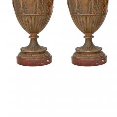 Antique French Neoclassical Patinated Bronze Decorative Urn Red Marble Base - 3886253