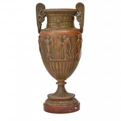 Antique French Neoclassical Patinated Bronze Decorative Urn Red Marble Base - 3886254