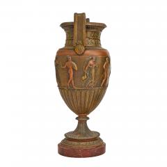 Antique French Neoclassical Patinated Bronze Decorative Urn Red Marble Base - 3886255