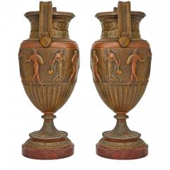 Antique French Neoclassical Patinated Bronze Decorative Urn Red Marble Base - 3886256