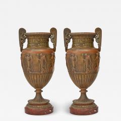 Antique French Neoclassical Patinated Bronze Decorative Urn Red Marble Base - 3890635