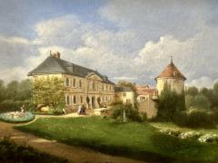 Antique French Oil Painting of a Chateau Castle Landscape - 3935829