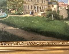 Antique French Oil Painting of a Chateau Castle Landscape - 3935831