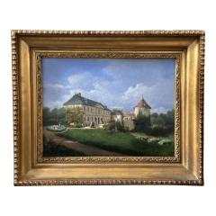 Antique French Oil Painting of a Chateau Castle Landscape - 3936239