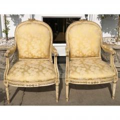 Antique French Old Hollywood Louis XV XVI Transitional Bergere Arm Chairs