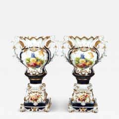 Antique French Old Paris Enameled Gilt Decorated Porcelain Urn Vases 19th Cent - 4553690