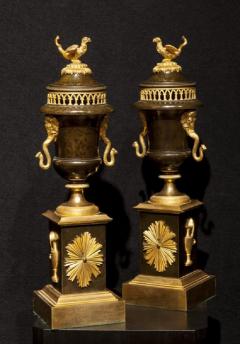 Antique French Pair of Bronze and Ormolu Empire Cassolettes - 1504237