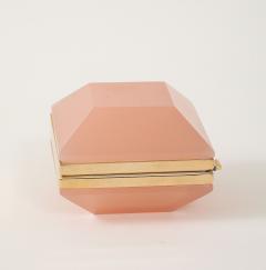 Antique French Pink Beveled Square Opaline Box Early 20th C  - 4179408