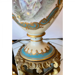 Antique French Porcelain Gilt Bronze Serves Style Scenic Vase Table Lamp - 2687858