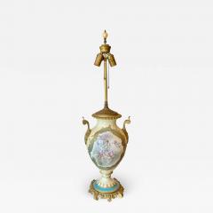 Antique French Porcelain Gilt Bronze Serves Style Scenic Vase Table Lamp - 2688979