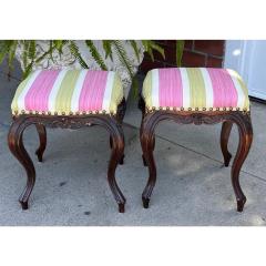 Antique French Provincial Carved Walnut Footstools a Pair - 3737374