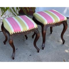 Antique French Provincial Carved Walnut Footstools a Pair - 3737378