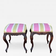 Antique French Provincial Carved Walnut Footstools a Pair - 3743017