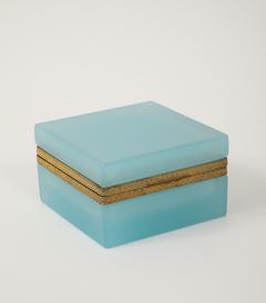Antique French Robins Egg Blue Opaline Square Box with Fancy Mounts 1900 - 4179546