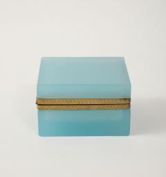 Antique French Robins Egg Blue Opaline Square Box with Fancy Mounts 1900 - 4179548