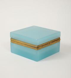 Antique French Robins Egg Blue Opaline Square Box with Fancy Mounts 1900 - 4179550