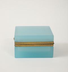 Antique French Robins Egg Blue Opaline Square Box with Fancy Mounts 1900 - 4179551