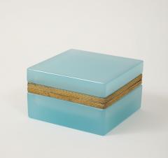 Antique French Robins Egg Blue Opaline Square Box with Fancy Mounts 1900 - 4179552