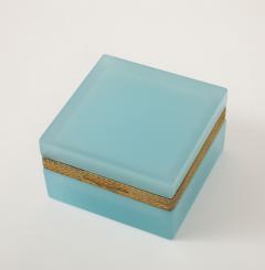Antique French Robins Egg Blue Opaline Square Box with Fancy Mounts 1900 - 4179553