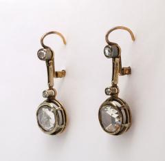 Antique French Rose Cut Diamond Gold Dangle Earrings - 3474926