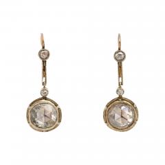 Antique French Rose Cut Diamond Gold Dangle Earrings - 3476970