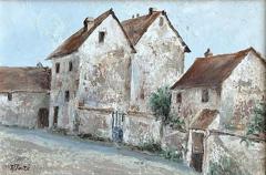 Antique French Village Oil Painting by R Touz  - 4553590