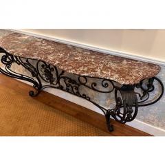 Antique French Wrought Iron Marble Top Console Table - 4215851