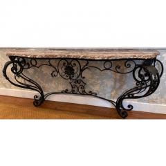 Antique French Wrought Iron Marble Top Console Table - 4215853